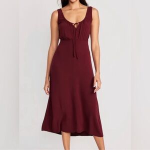 Waist defined sleeveless crepe midi dress